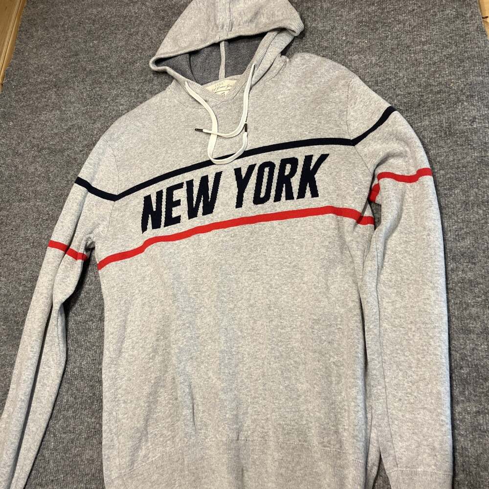 H&M LOGG Label Graded Goods Hoodie Hooded Sweater 100% Cotton Gray NEW YORK NY M